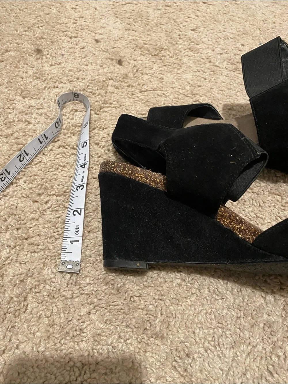 Black Suede Wedge Sandals with Elastic Ankle Strap
